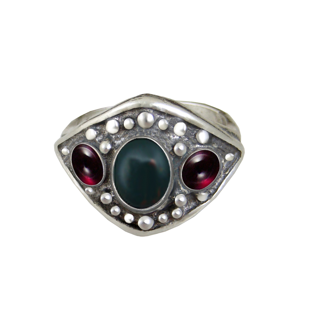 Sterling Silver Medieval Lady's Ring with Bloodstone And Garnet Size 9